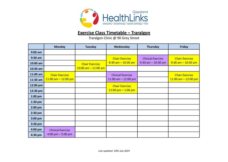 Traralgon Class Timetable - 10Jul24