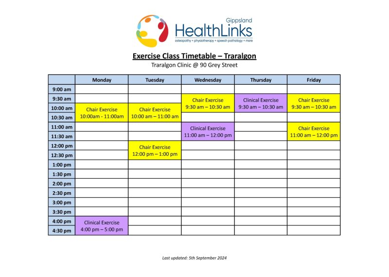 Traralgon Class Timetable Sep24